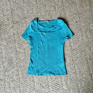 Bar III Aqua Ribbed Short Sleeve Top